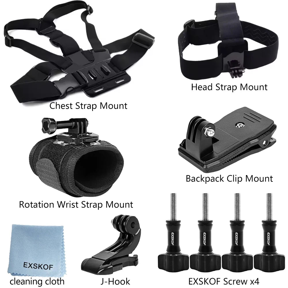 All-in-One Action Camera Accessories Kit Head Strap Chest Strap Mount Adjustable for GoPro Hero Phone Osmo SJCAM AKASO insta360