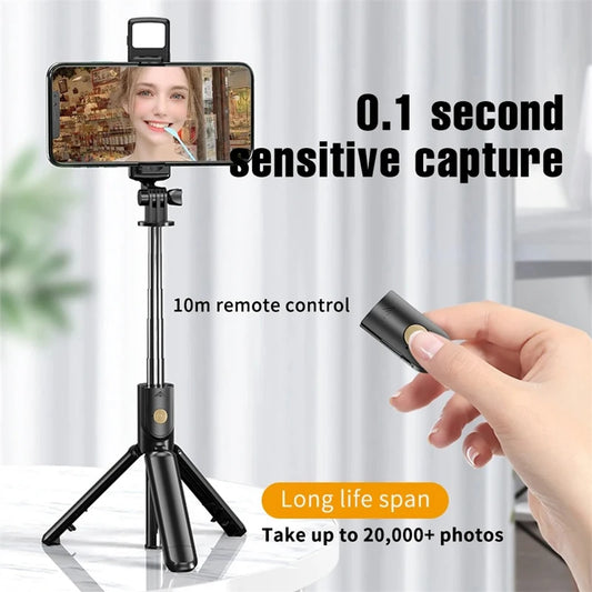 Selfie Stick Wireless Tripod Stand with Light Bluetooth Remote Extendable Tripod for iPhone Mobile Phone Live Streaming