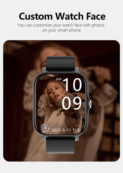 Smart watch with full touch screen, call, message reminder, music control and other functions, compatible with iPhone/android mo