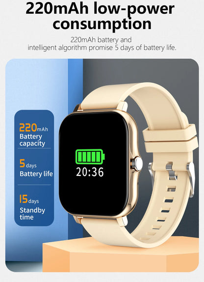 Smart watch with full touch screen, call, message reminder, music control and other functions, compatible with iPhone/android mo