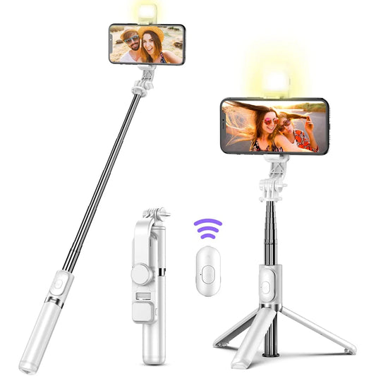 Bluetooth selfie stick tripod with LED fill light