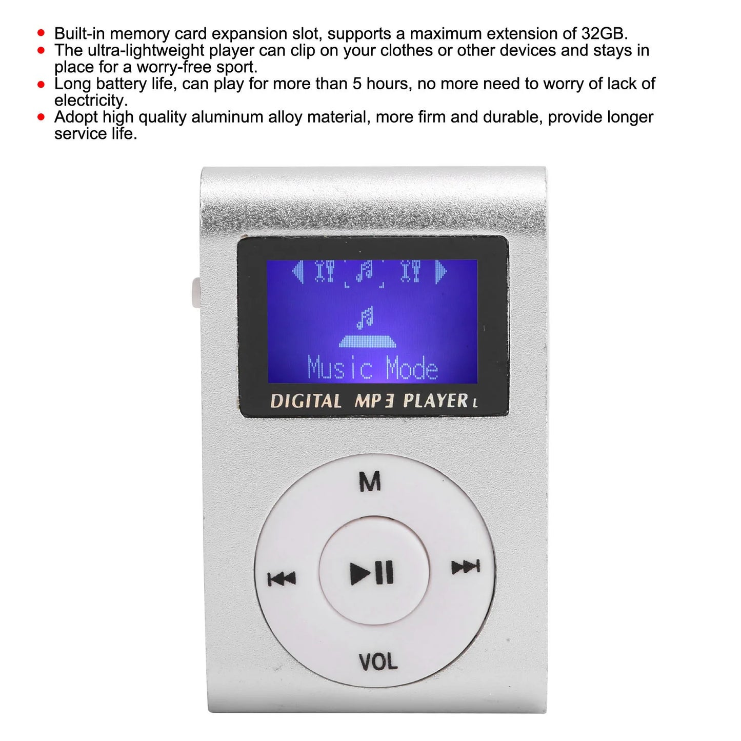 Back Clip MP3 Portable Music Player Portable Mini MP3 Music Player Sports BackClip LCD Screen MP3 Support Memory Card Sports MP3