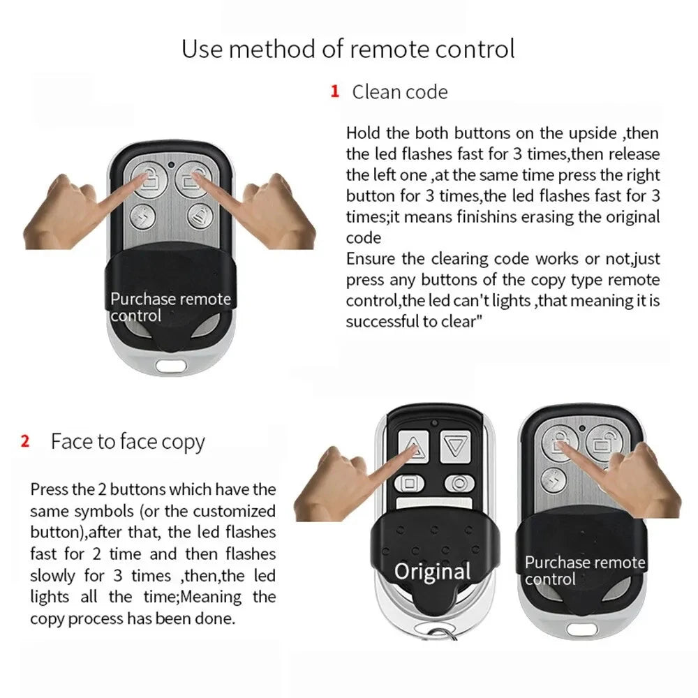 1PCS 433MHZ 4 Buttons Clone Fixed Learning Rolling Code Universal Garage Door Opener Remote Control Duplicator Garage