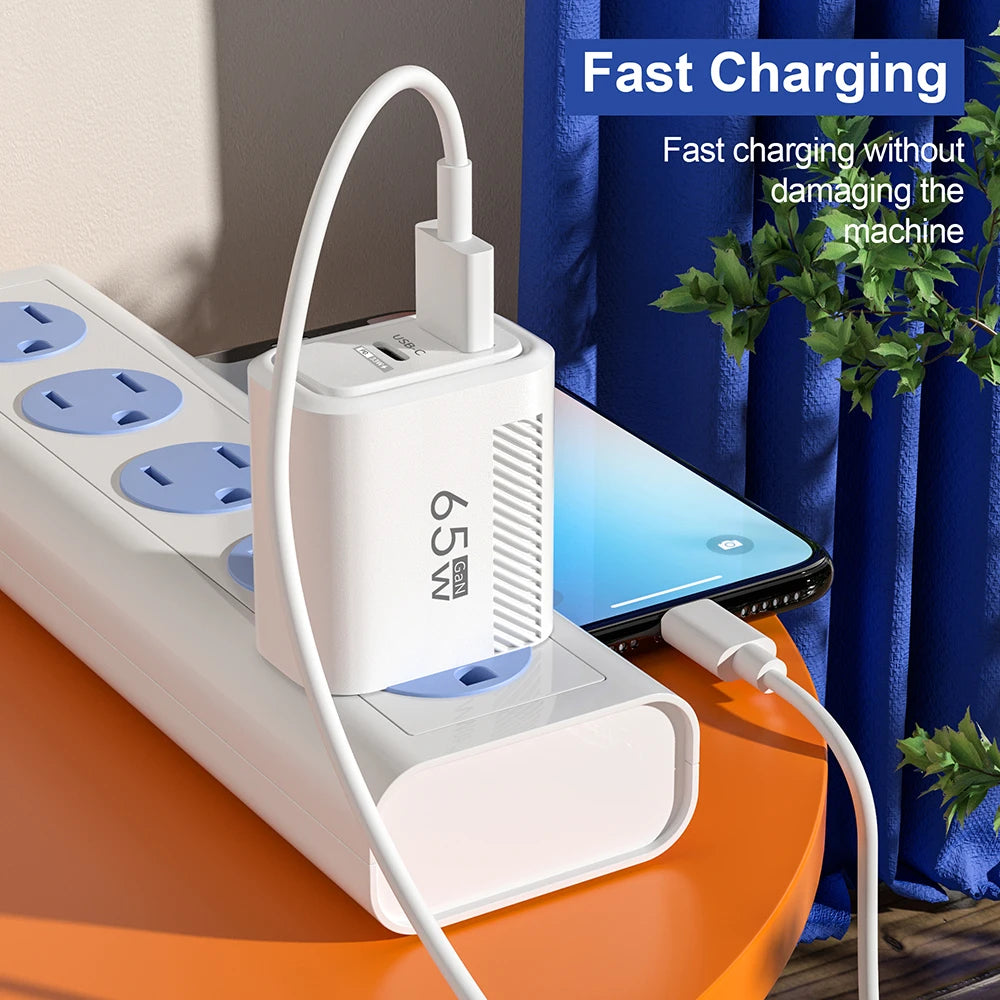65W USB-C Charger GaN Fast Charging PD Type C Cable Mobile Phone Adapter For iPhone 16 Xiaomi Samsung Xiaomi QC 3.0 Wall Charger