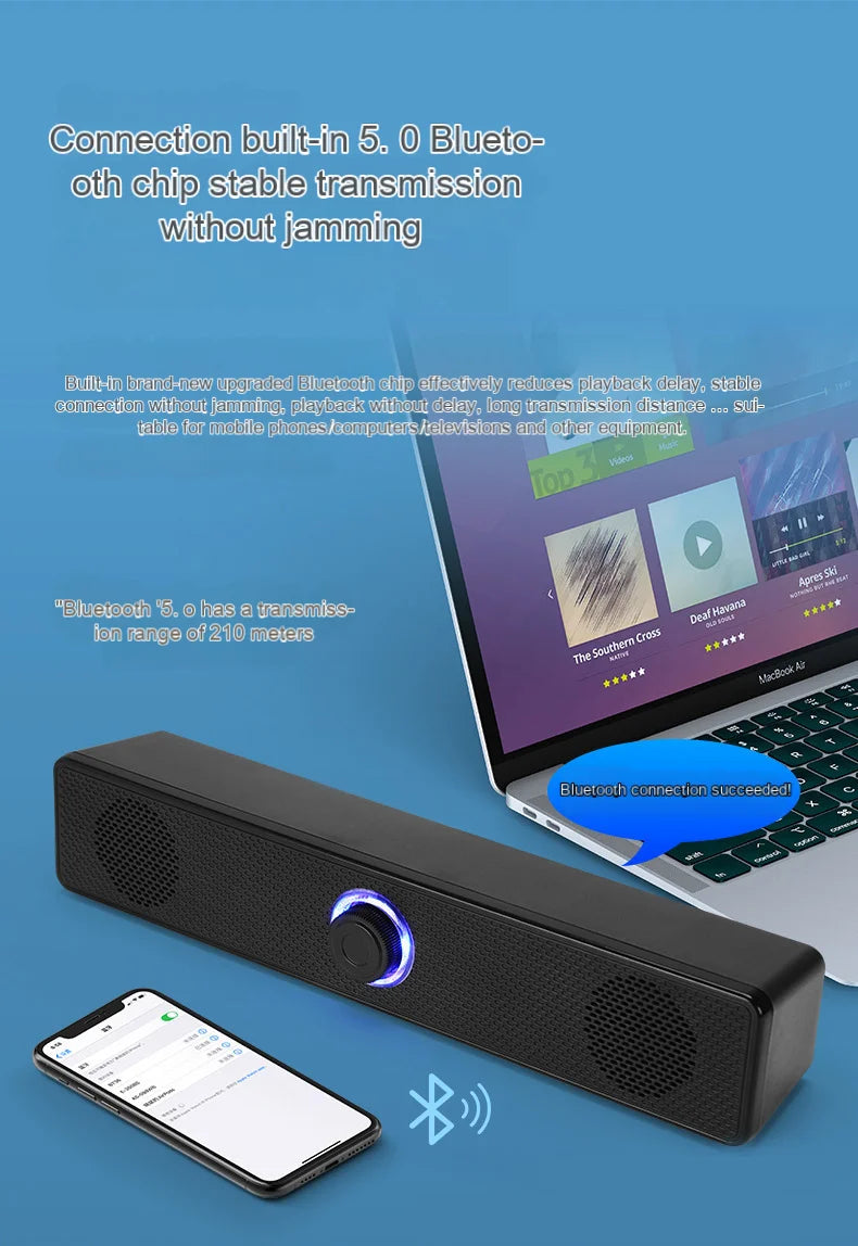 HOMEFISH  BT5.0 Soundbar Speaker Wired Wireless Dual Mode 9D Surround Stereo Bass Anti-Interference for PC TV Phone Gaming