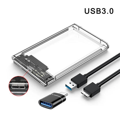 2.5 inch Hard Drive Enclosure USB 3.0/Type C to SATA III Clear External Hard Drive Case for 2.5 inch SATA SSD HDD Support UASP