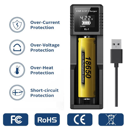 USB LCD Battery Smart Charger 1 / 2 Slots Dual For 18650 3.7V Rechargeable Lithium Battery For 1.2V NI-MH AA / AAA Battery