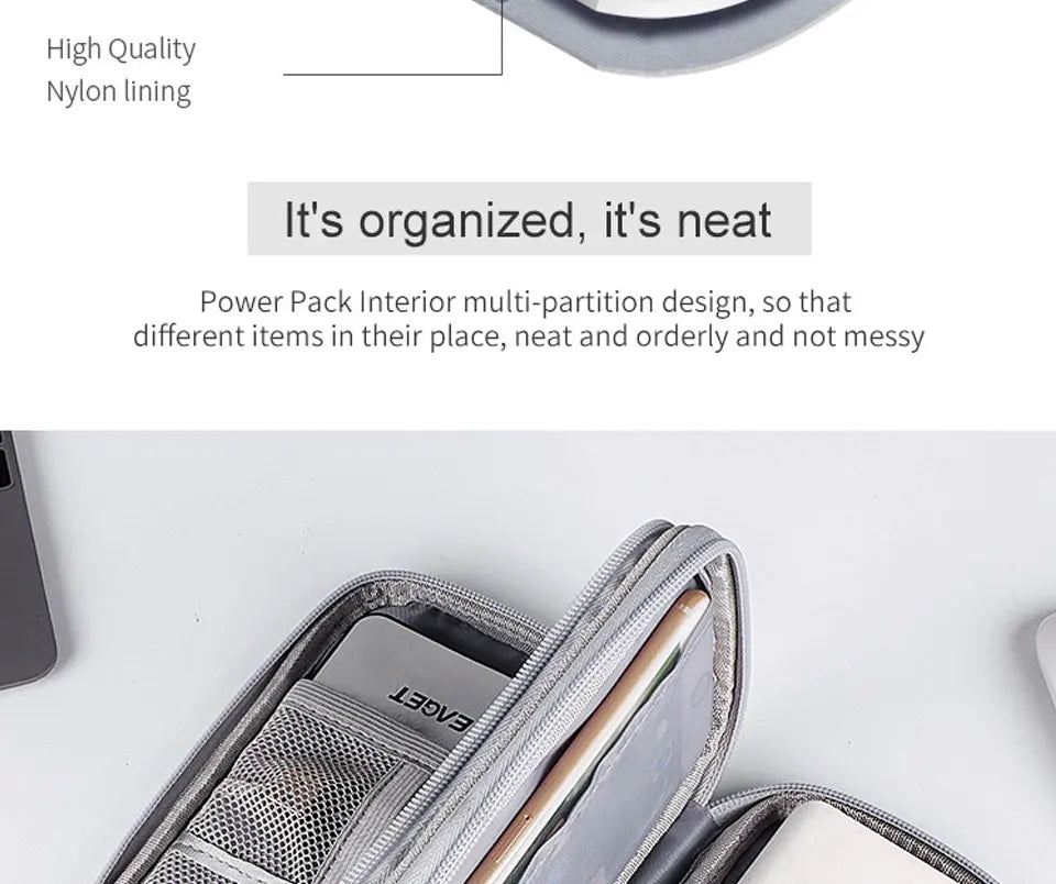 Data Cable Storage Bag Waterproof Portable Carry Case Layers Storage Bag Travel Organizer Bag for Cable Cord USB Charger