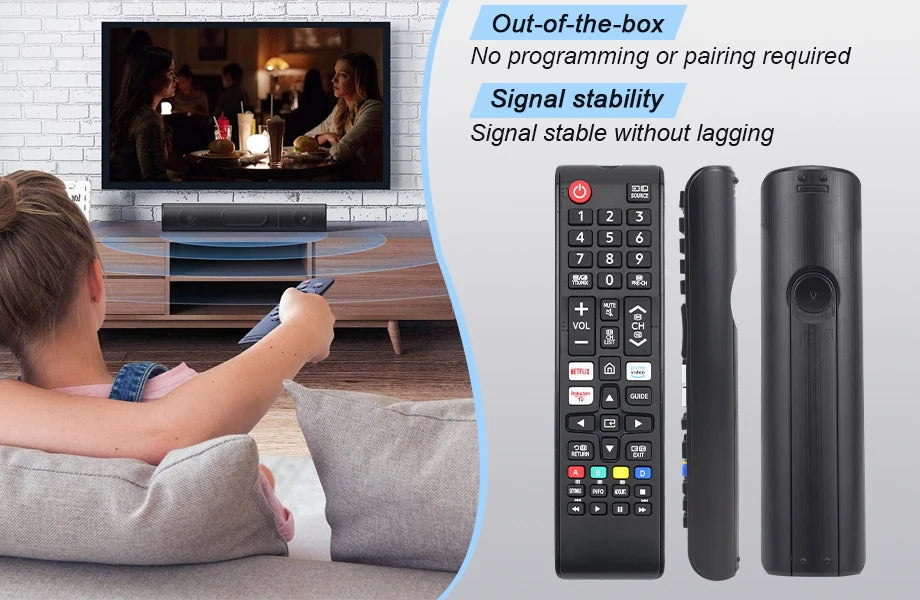 Universal Remote Control for Samsung Smart Tv, Control Replacement Fit for 4K Uhd Qled Hdtv Led Tvs, with Hulu Netflix Primevide