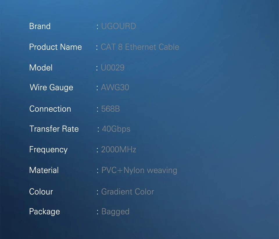 CAT 8 Flat Network Internet Cable 40Gbps 2000MHz Round RJ45 Nylon Braided LAN Cable Patch Cord for Modem Router PC PS4/5/6 Xbox
