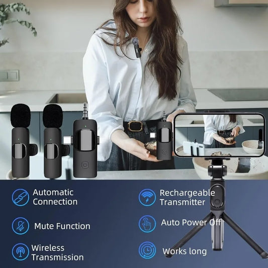 Mini Wireless Lavalier Microphone USB C Noise Cancellation Lapel Mic for iPhone 17/16/15 Video Recording Vlog