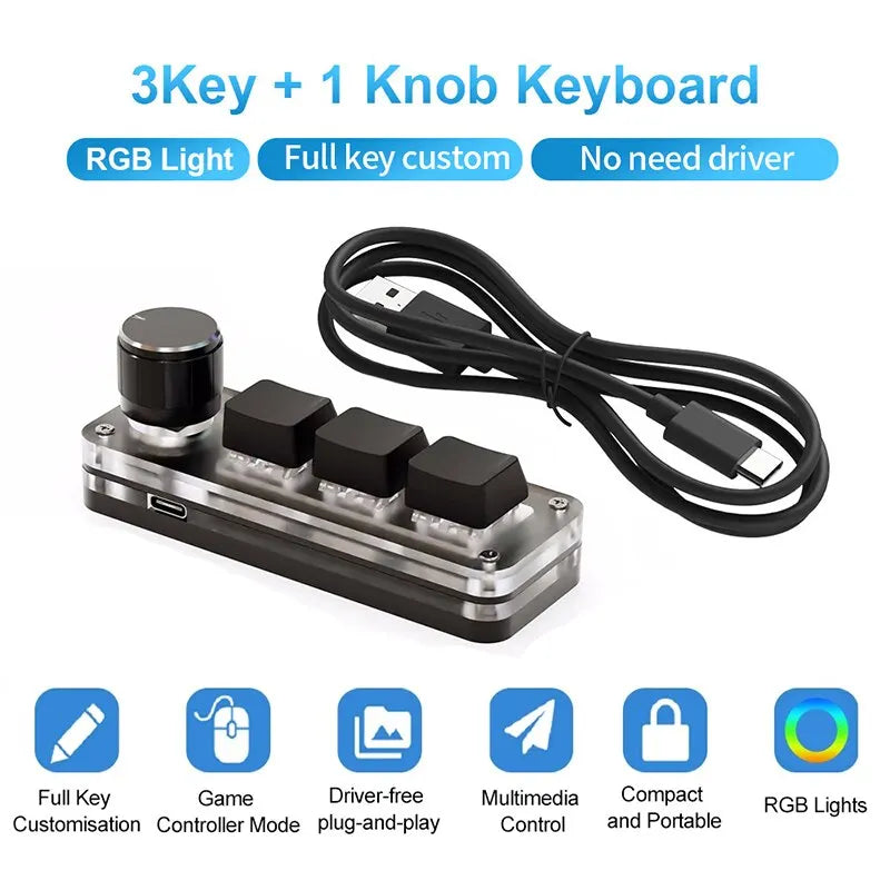Mini Keyboard 3 Keys 1 Knob RGB Programming Macro Mechanical Keyboard Gaming Custom Switch Portable Keypad For Photoshop