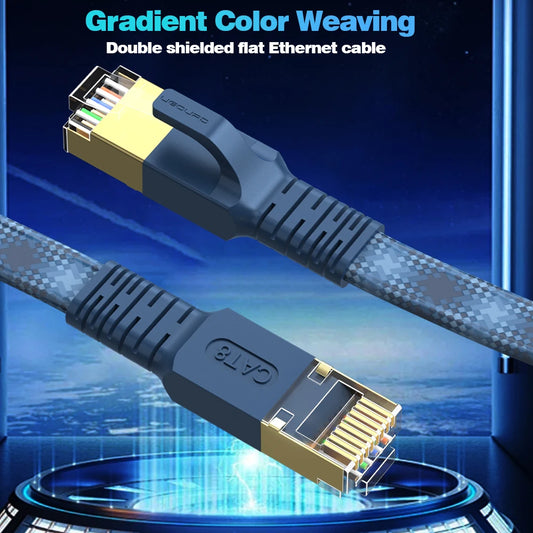 CAT 8 Flat Network Internet Cable 40Gbps 2000MHz Round RJ45 Nylon Braided LAN Cable Patch Cord for Modem Router PC PS4/5/6 Xbox
