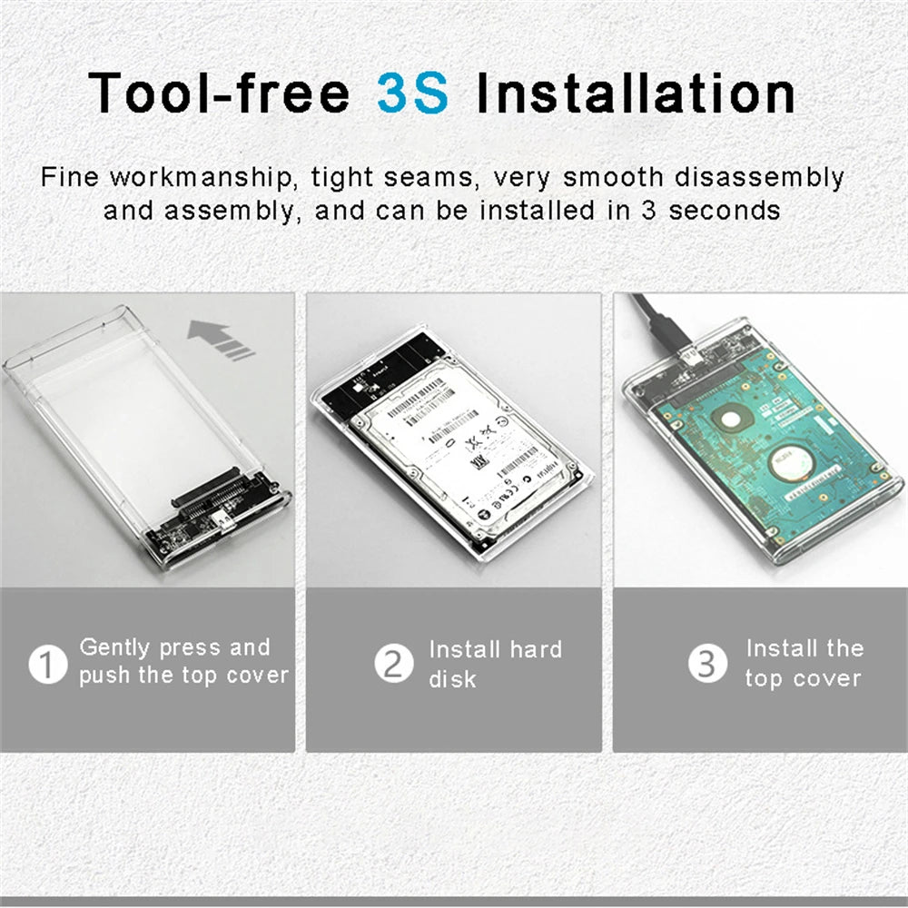 2.5 inch Hard Drive Enclosure USB 3.0/Type C to SATA III Clear External Hard Drive Case for 2.5 inch SATA SSD HDD Support UASP