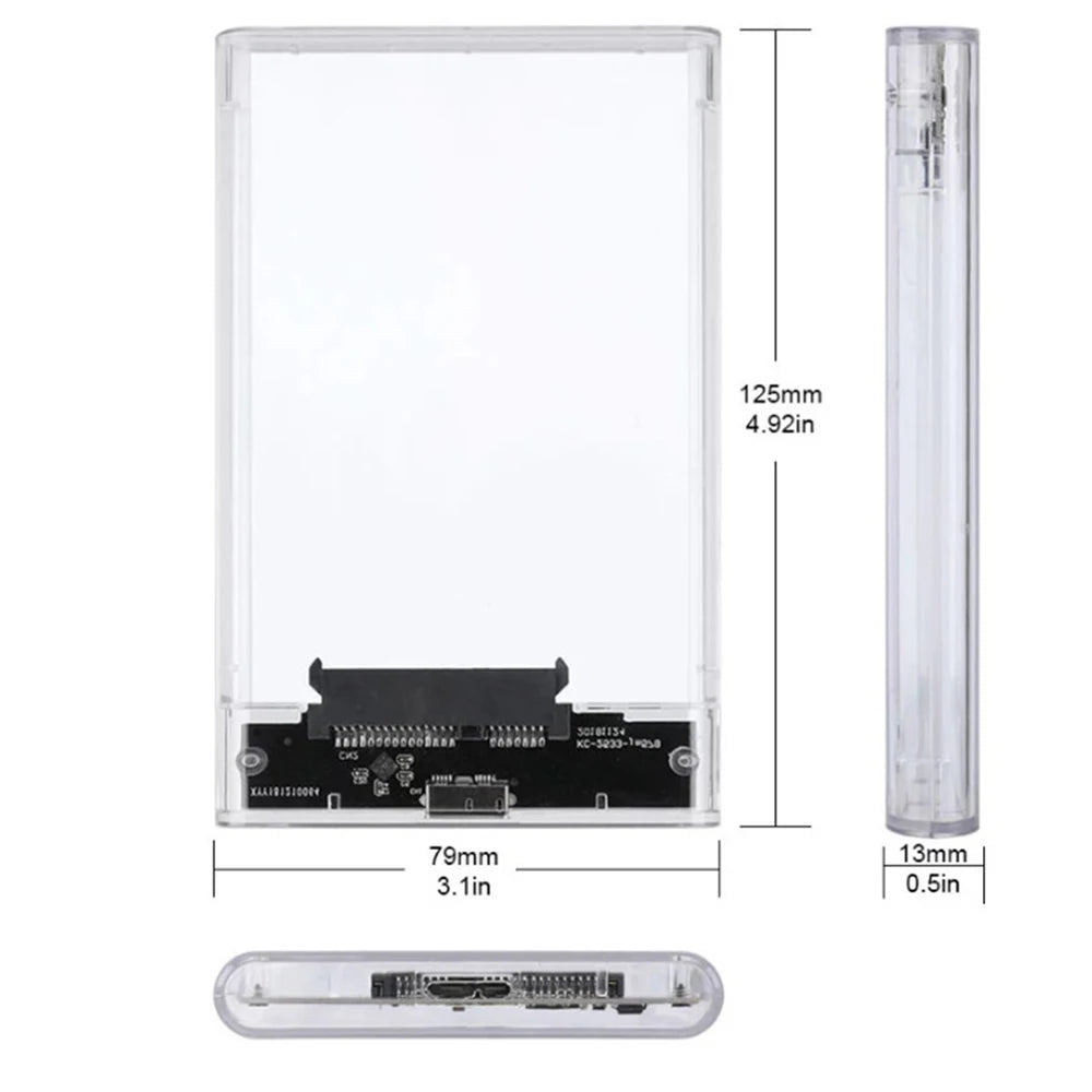 2.5 inch Hard Drive Enclosure USB 3.0/Type C to SATA III Clear External Hard Drive Case for 2.5 inch SATA SSD HDD Support UASP