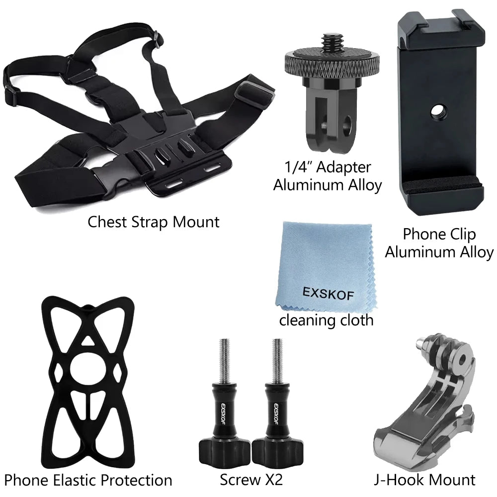 All-in-One Action Camera Accessories Kit Head Strap Chest Strap Mount Adjustable for GoPro Hero Phone Osmo SJCAM AKASO insta360