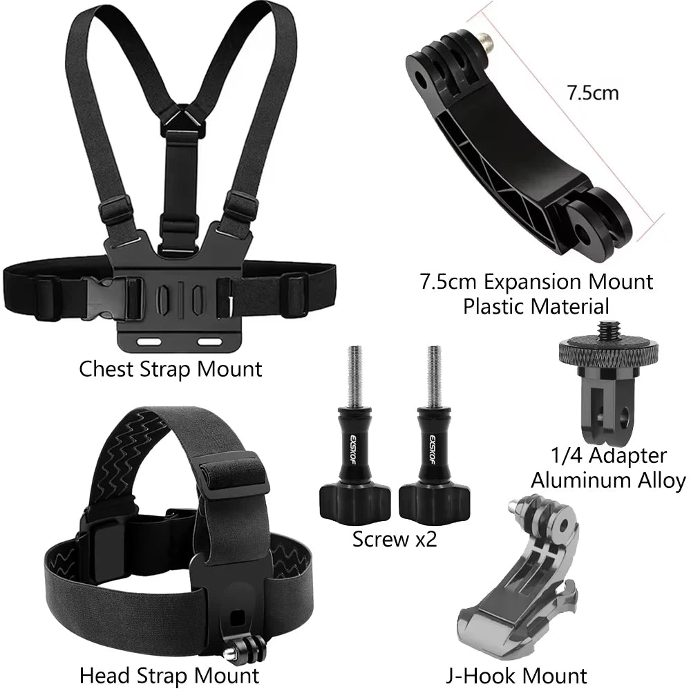 All-in-One Action Camera Accessories Kit Head Strap Chest Strap Mount Adjustable for GoPro Hero Phone Osmo SJCAM AKASO insta360