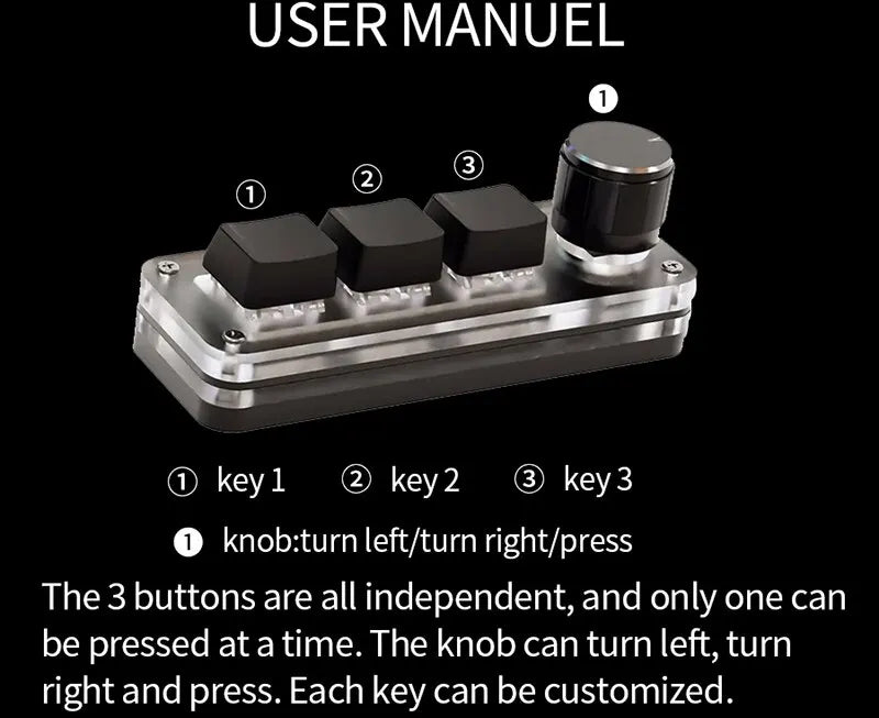 Mini Keyboard 3 Keys 1 Knob RGB Programming Macro Mechanical Keyboard Gaming Custom Switch Portable Keypad For Photoshop