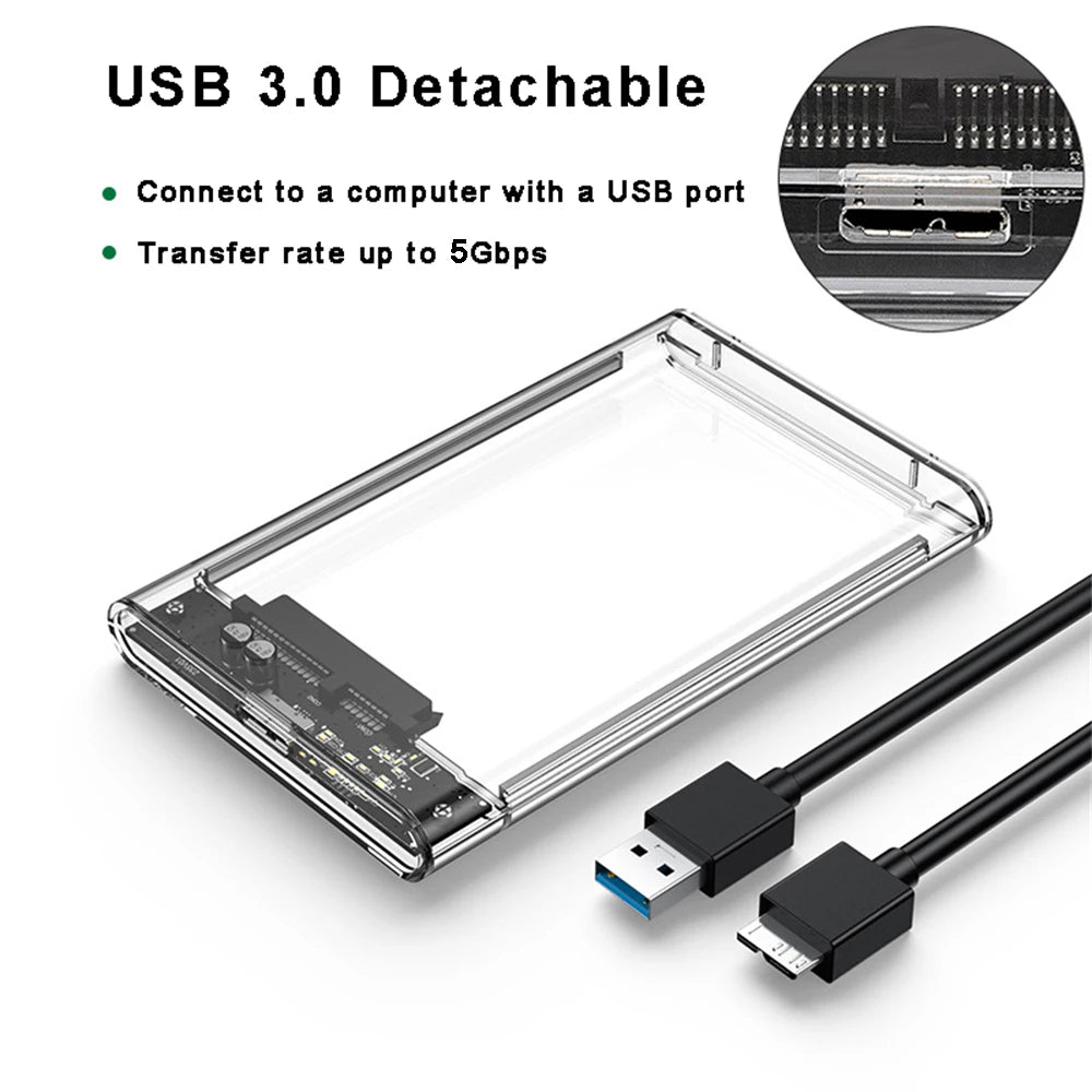 2.5 inch Hard Drive Enclosure USB 3.0/Type C to SATA III Clear External Hard Drive Case for 2.5 inch SATA SSD HDD Support UASP
