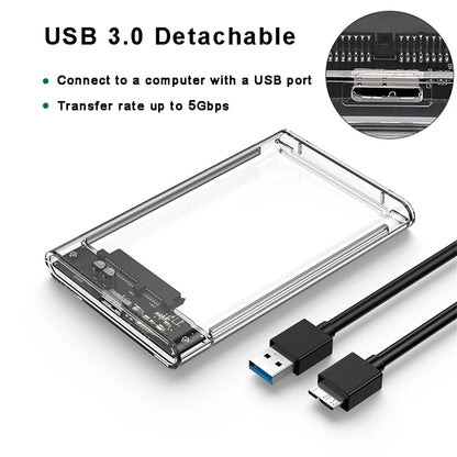 2.5 inch Hard Drive Enclosure USB 3.0/Type C to SATA III Clear External Hard Drive Case for 2.5 inch SATA SSD HDD Support UASP