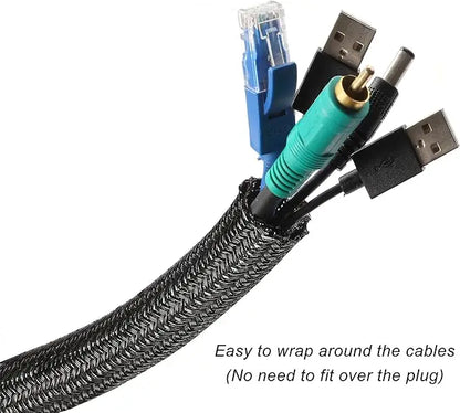 1M 3M 5M Braided Cable Sleeve PET Nylon Wrapping Cable Casing Cable Sleeves Wire for Desk PC TV Wire Protector Cable Wrap Cover