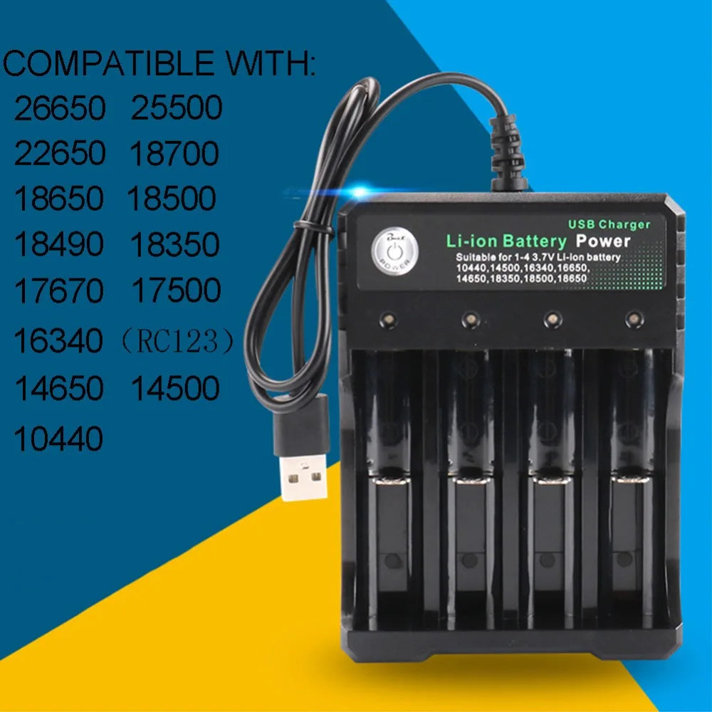 4 Slot USB Charger Independent Charging 4.2V Li-ion Battery 2X 3X 4X Portable Rechargeable Battery Charger for 18650 18350 18500