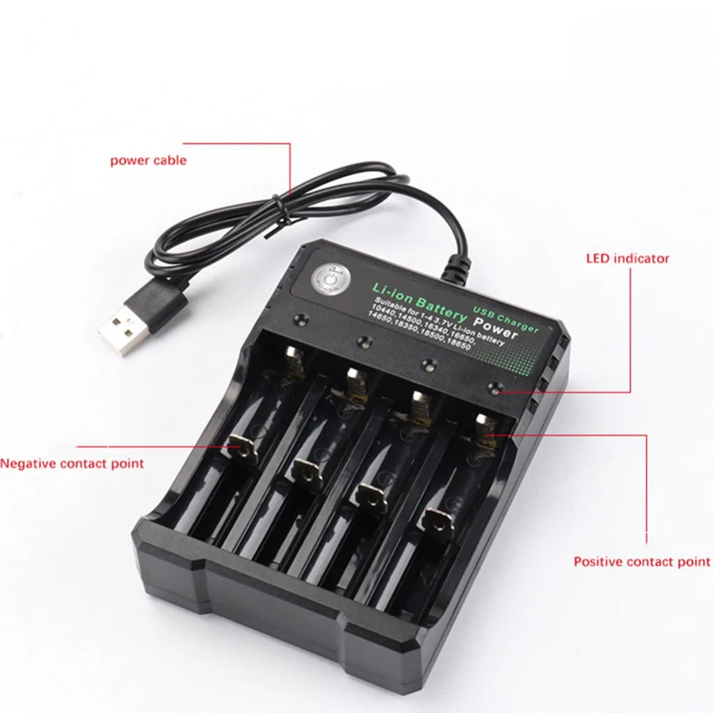 4 Slot USB Charger Independent Charging 4.2V Li-ion Battery 2X 3X 4X Portable Rechargeable Battery Charger for 18650 18350 18500