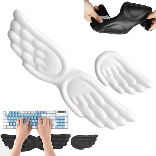 Angel Wings Shaped Keyboard Mouse Wrist Rest Wing Memory Foam Anti-slip Silicone Ergonomic Wrist Guard Table Mat Mouse Pad Set