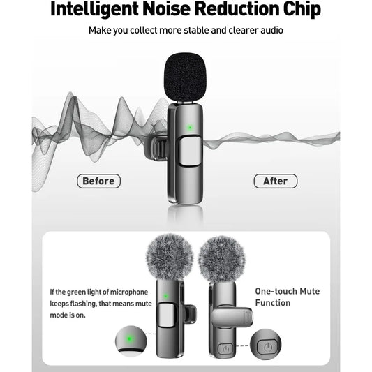 Mini Wireless Lavalier Microphone for Android Lapel Lav Mic with Noise Reduction For Vlog YouTube TikTok Audio Video Recording