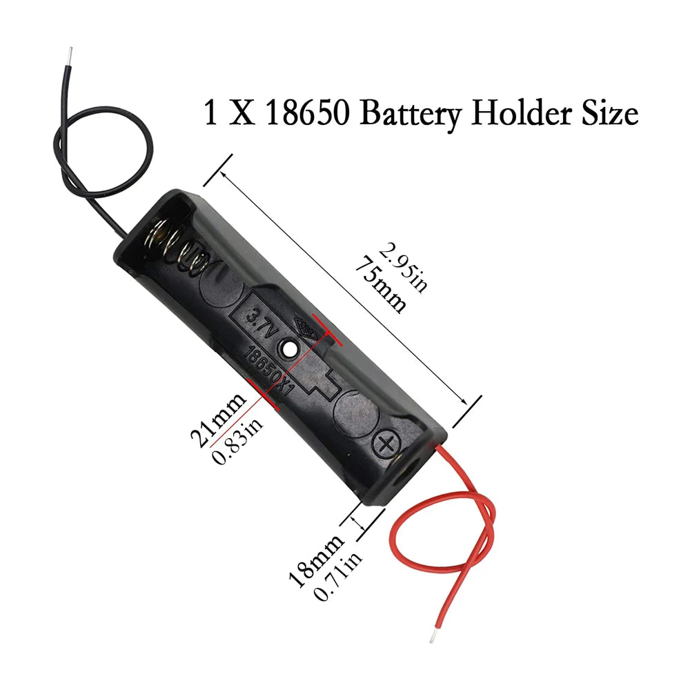 10Pcs 18650 Battery Holder Power Bank Plastic Battery Storage Box Case With Lead Wire 150mm Hold 1X 18650 Battery
