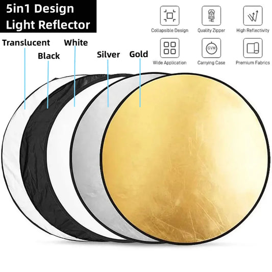 RF01 24" Reflector 5in1 30CM 60CM 80CM 110CM Silver White Gold Portable Collapsible Soft Light Round Photography for Studio 2in1