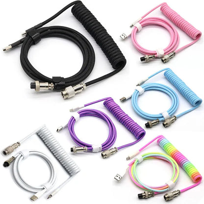 USB Type C Mechanical Keyboard Coiled Cable Hardware Linker Usb GX16 Aviation Mechanical Cable Spiral Gaming Usb Keyboard Cable