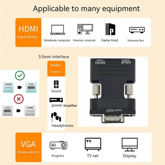 HDMI-compatible Female To VGA Male Converter with 3.5mm Audio Cable for PS4 Monitor Projector PC Laptop 1080P HD To VGA Adapter