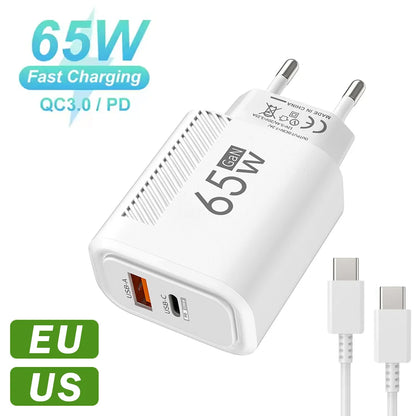 65W USB-C Charger GaN Fast Charging PD Type C Cable Mobile Phone Adapter For iPhone 16 Xiaomi Samsung Xiaomi QC 3.0 Wall Charger