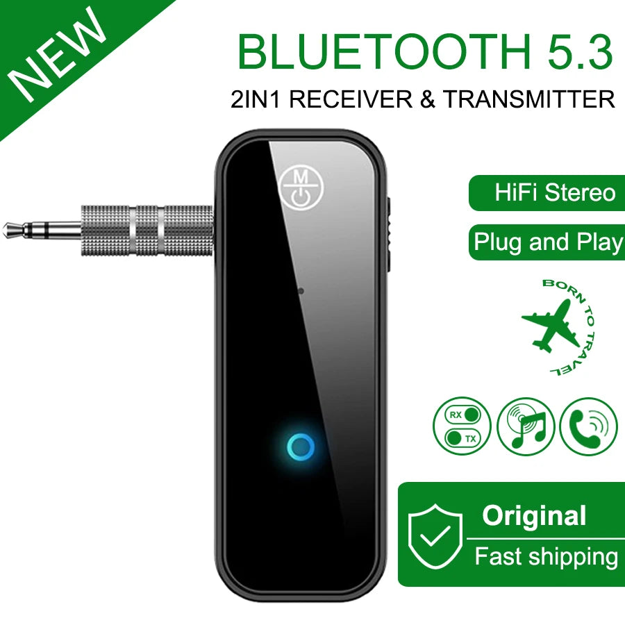 New Bluetooth 5.3 Transmitter Receiver 2 in1 Wireless Adapter 3.5mm Audio AUX Adapter For Car Audio Music Aux Handsfree Headset