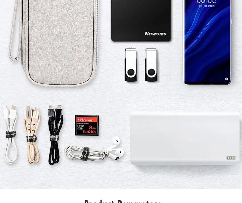 Data Cable Storage Bag Waterproof Portable Carry Case Layers Storage Bag Travel Organizer Bag for Cable Cord USB Charger