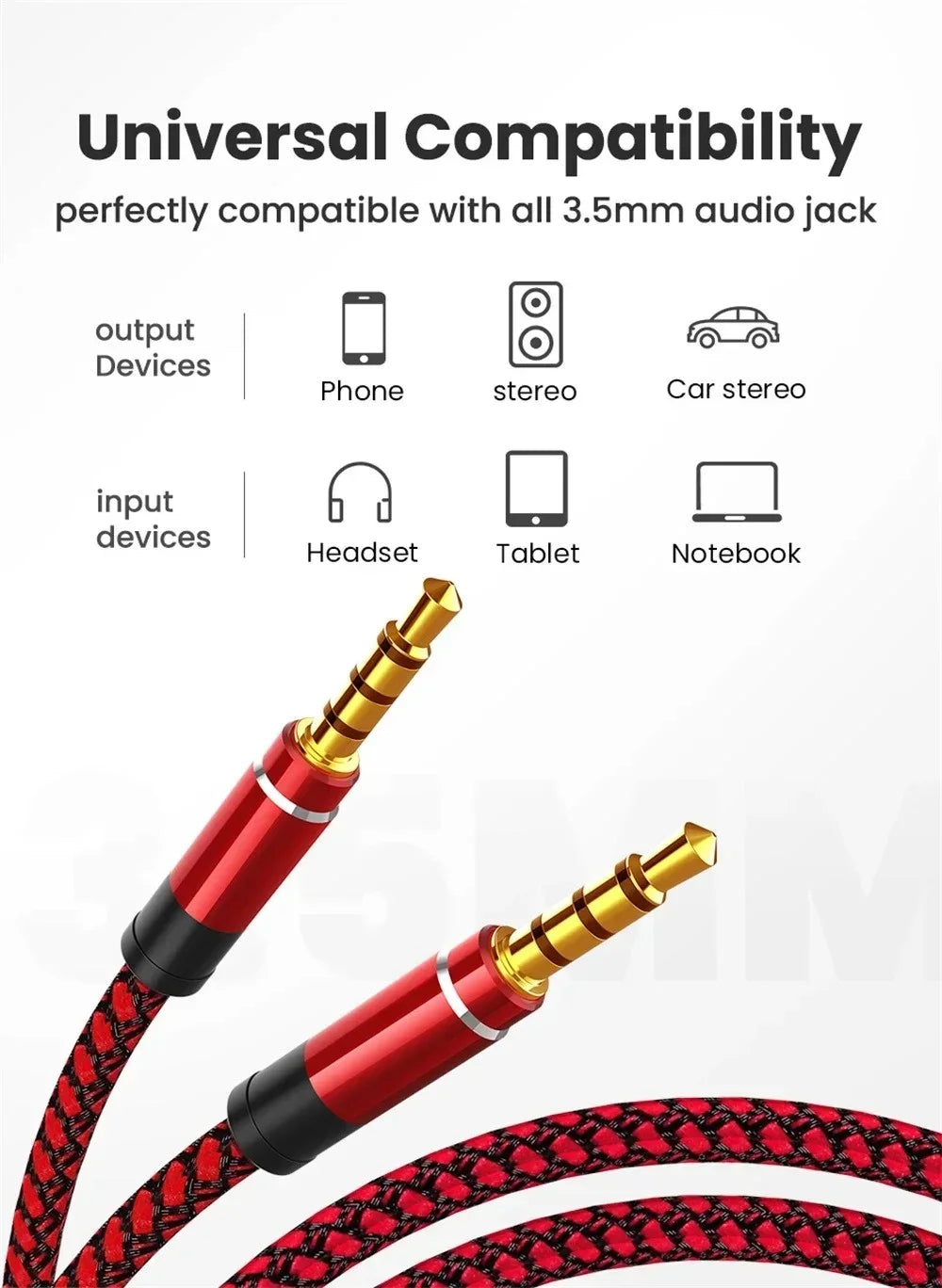 1.5m 3.5mm Jack Male to Male Extension Aux Line Audio Cable for iPhone Samsung Xiaomi Car Headphone Audio Jack Braided Wire