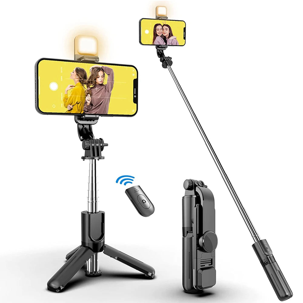 Wireless Bluetooth Selfie Stick Foldable Portable Tripod with Fill Light Shutter Remote Control for Android iPhone Smartphone