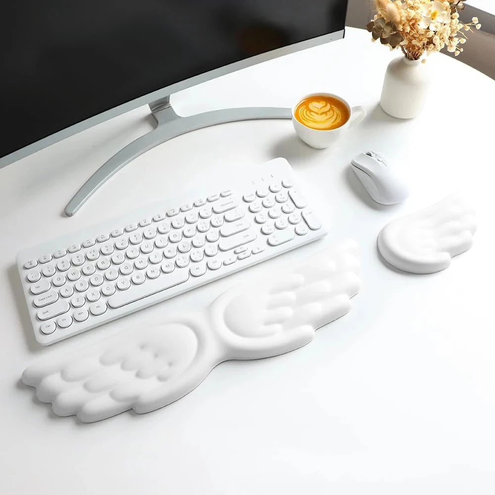 Angel Wings Shaped Keyboard Mouse Wrist Rest Wing Memory Foam Anti-slip Silicone Ergonomic Wrist Guard Table Mat Mouse Pad Set