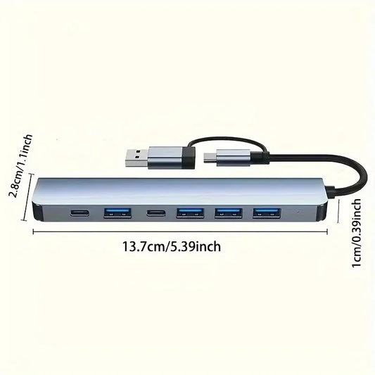 7 In 1 USB 3.0 HUB Type C USB-A Hub Splitter 7 Port USB3.0 With USB-C High Speed Data Transfer For PC Laptop Macbook Accessories