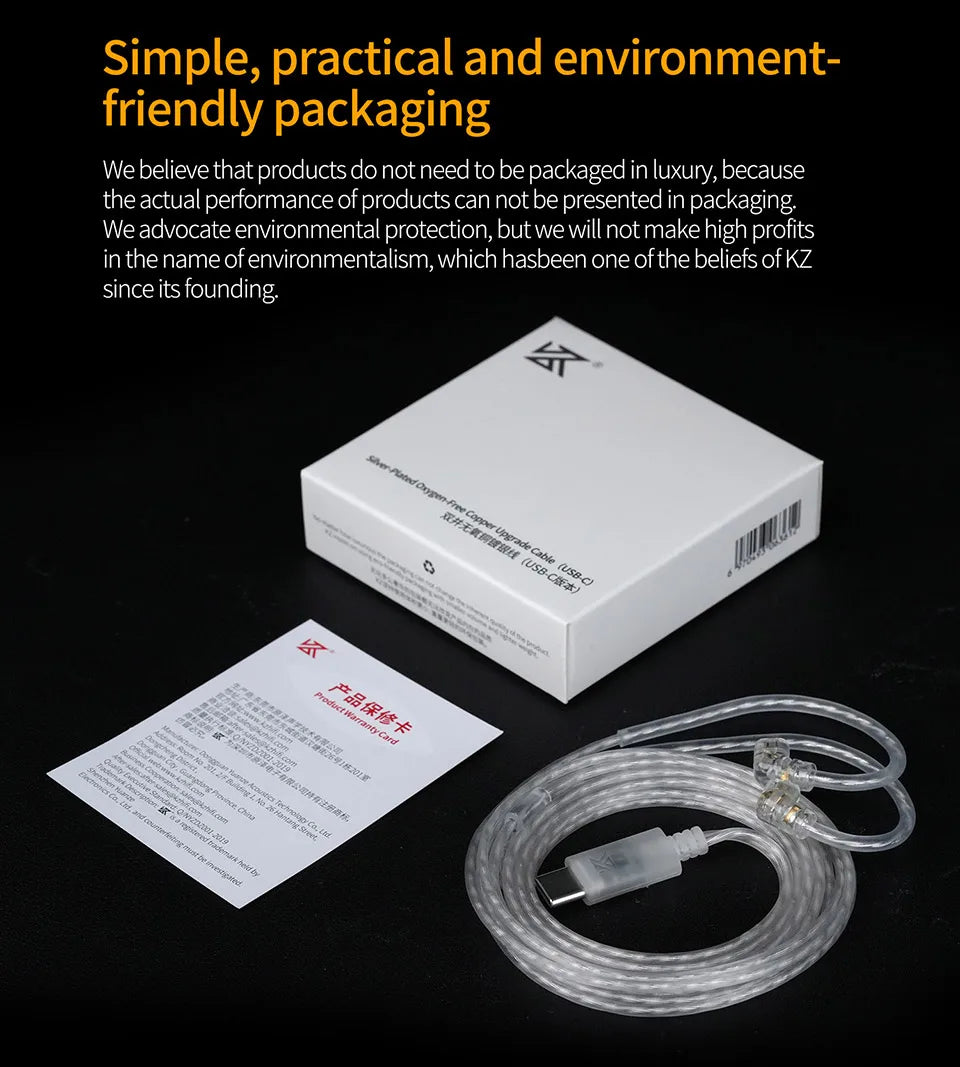KZ Earphones Cable OFC Silver Plated Upgrade Cable Wire Type-c 2PIN Cables Microphone Optional