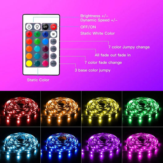 1-30M RGB LED Strip Light 5V USB Bluetooth 24Key Remote Control Flexible Ribbon Color Change LED Lamp Tape For Home Decoration
