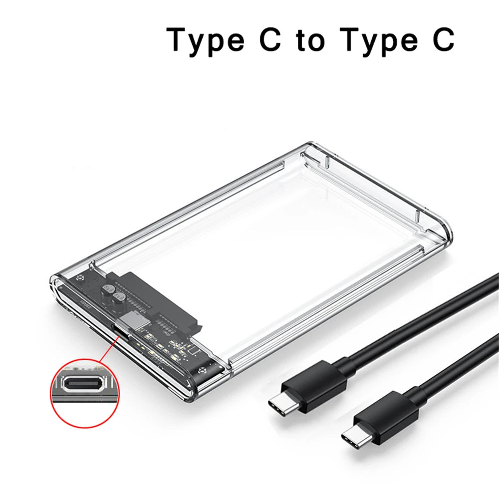 2.5 inch Hard Drive Enclosure USB 3.0/Type C to SATA III Clear External Hard Drive Case for 2.5 inch SATA SSD HDD Support UASP