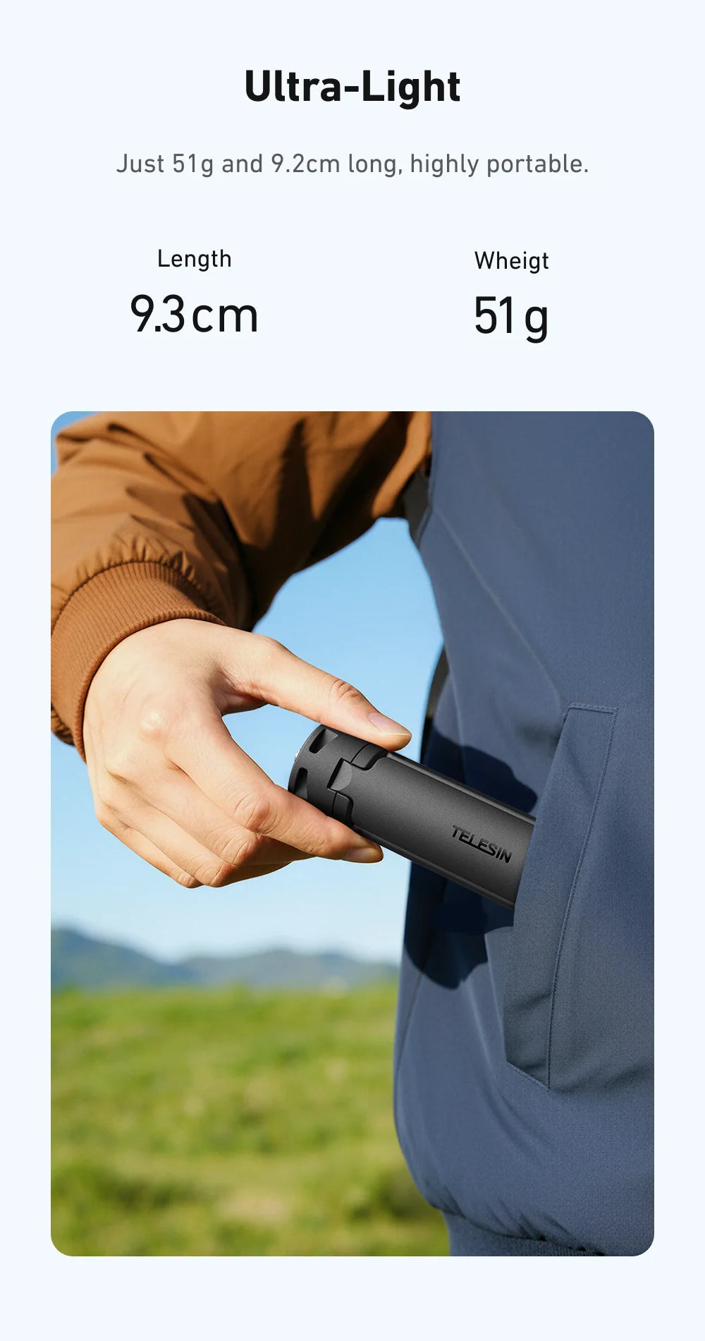 TELESIN Mini Quick Release Universal Tripod Hand grip for GoPro Insta360 DJI Osmo Action Camera With 1/4 Screw Adatper