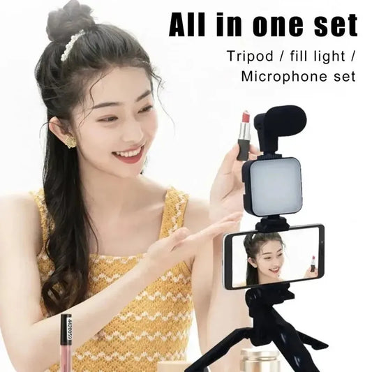Smartphone Vlogging Kit With Tripod Phone Holder Mini Microphone LED Fill Light Starter For TikTok Live Stream Video YouTube