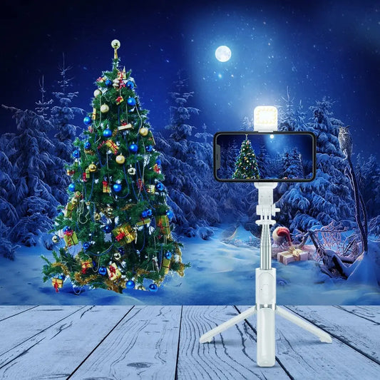 Bluetooth selfie stick tripod with LED fill light