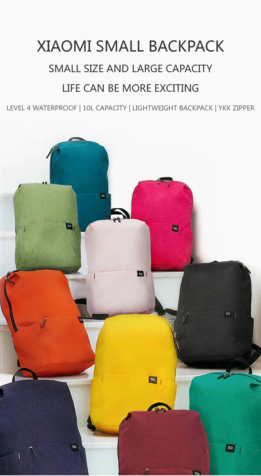 Original Xiaomi Mi Small Backpack City Leisure Travel Sports Bag 10L Waterproof Bag Unisex Multicolor Combination Smart Bag