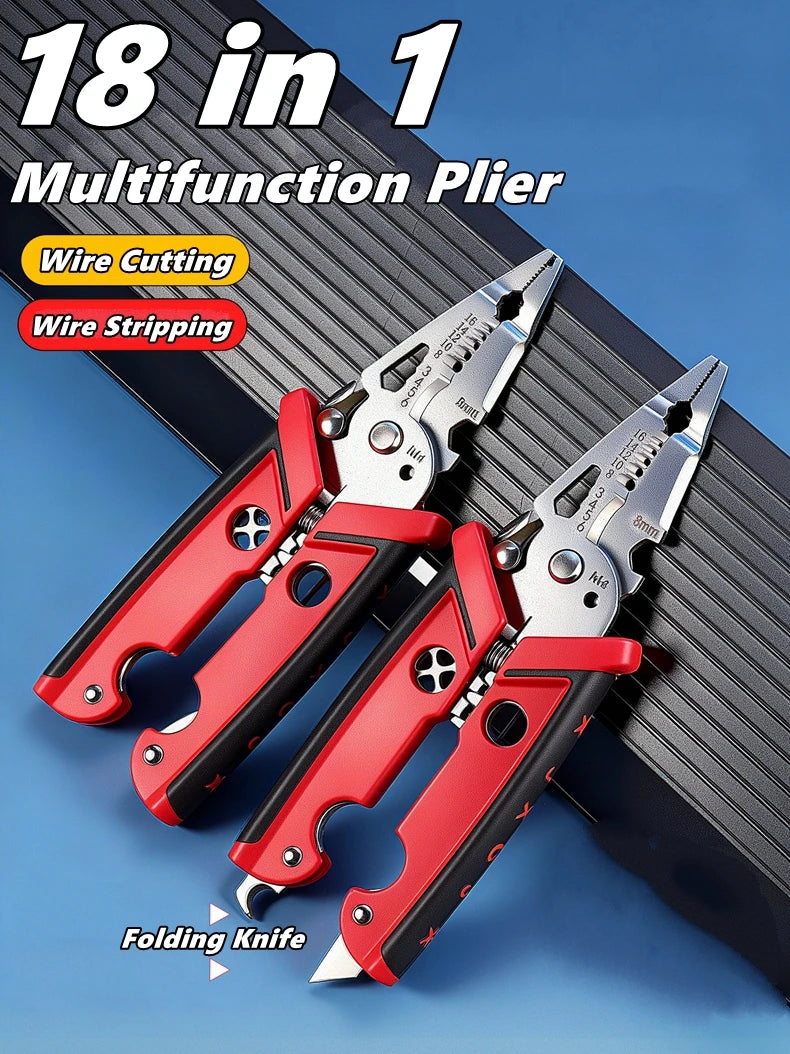 18 in 1 Electrician Pliers Multifunctional Wire Stripper Crimper Pliers Crimping Cutting Professional Electrician Tool