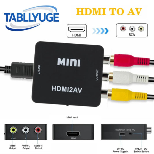 TABLLYUGE 1080P HDMI-compatible to AV RCA Converter Box HDMI2AV Adapter With USB Cable Support NTSC PAL For PC HDTV Projector