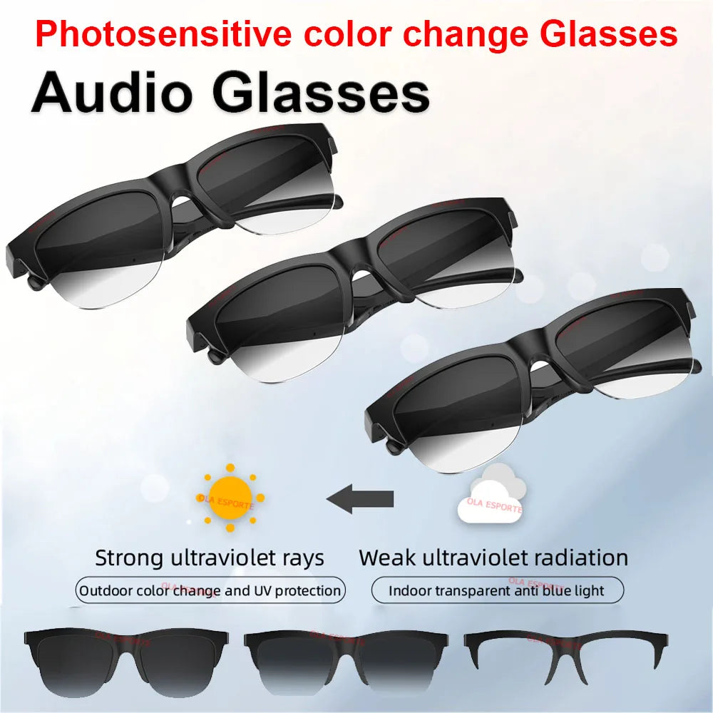 2025 Photosensitive Color Change Smart Glasses Bluetooth Voice Calls Control Music UV Polarized Sunglasses Headphone Glasses Man